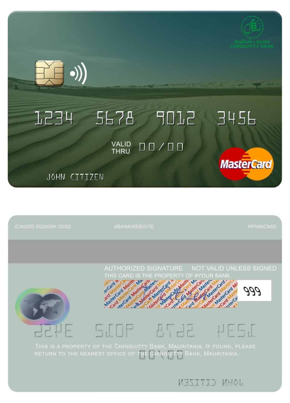 Editable Mauritania Chinguitty Bank mastercard credit card Templates in PSD Format
