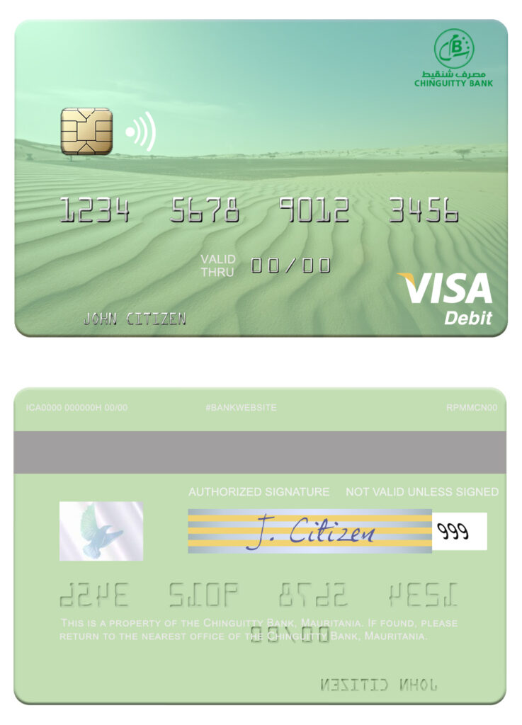 Fillable Mauritania Chinguitty Bank visa card Templates | Layer-Based PSD