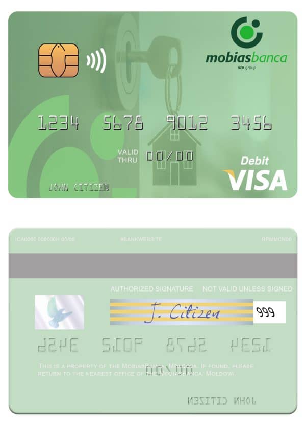 Editable Moldova MobiasBanca visa debit card Templates in PSD Format