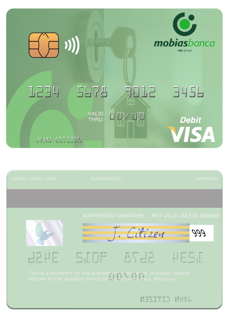 Editable Moldova MobiasBanca visa debit card Templates in PSD Format