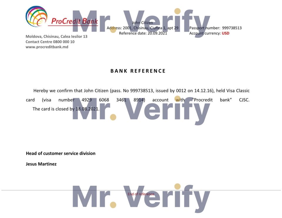 Download Moldova ProCredit Bank Reference Letter Templates | Editable Word
