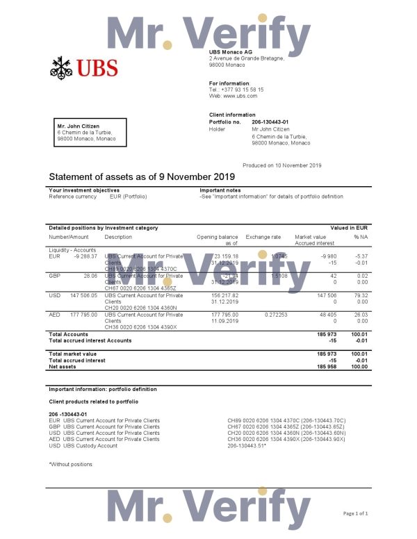 Monaco UBS bank proof of address statement template in Word and PDF format .doc and .pdf 600x776 - Cart
