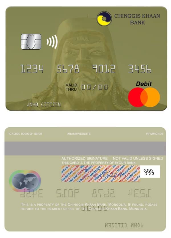 Editable Mongolia Chinggis Khaan bank mastercard Templates in PSD Format
