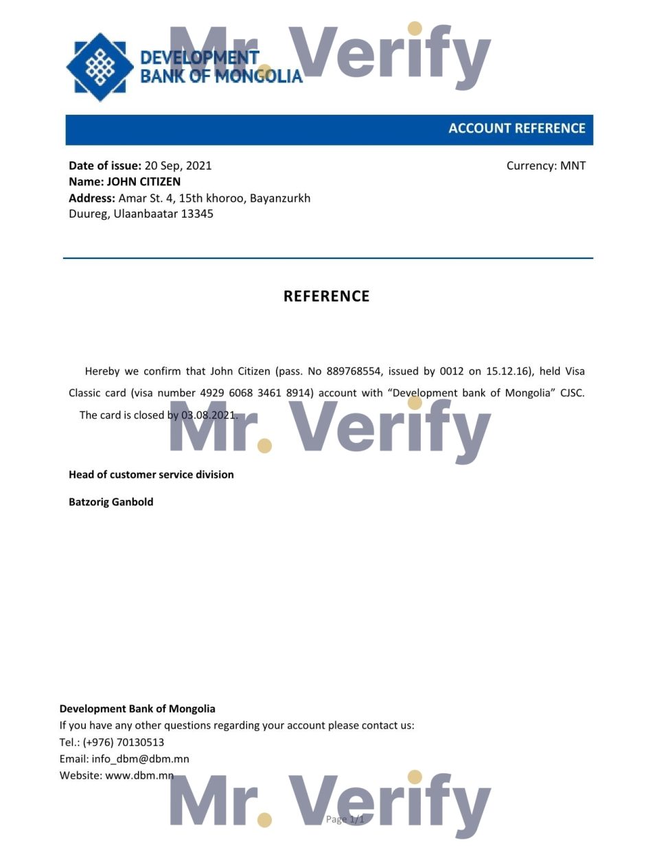 Download Mongolia Development Bank Reference Letter Templates | Editable Word