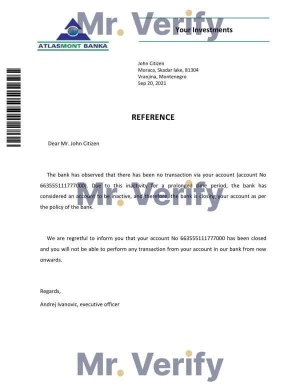 Download Montenegro Atlasmont banka Bank Reference Letter Templates | Editable Word
