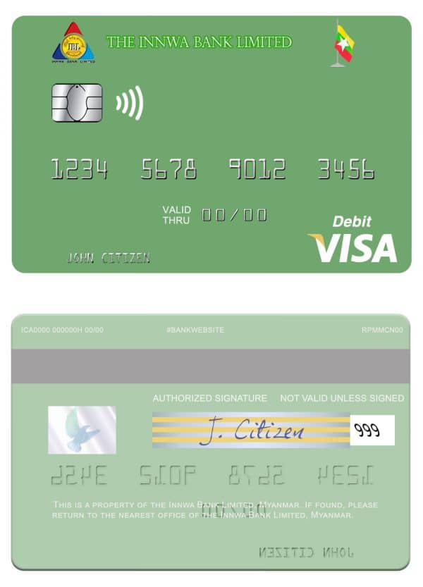 Fillable Myanmar Innwa Bank Limited visa debit card Templates | Layer-Based PSD