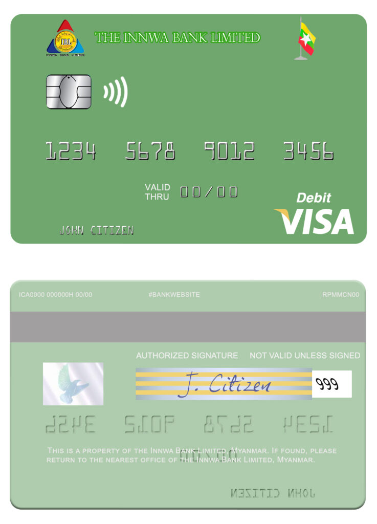 Fillable Myanmar Innwa Bank Limited visa debit card Templates | Layer-Based PSD