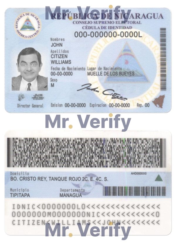 Nicaragua identity card PSD template, with fonts