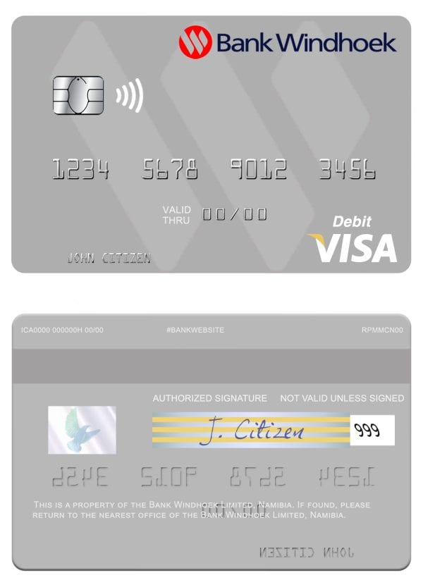 Fillable Namibia Bank Windhoek Limited visa debit card Templates | Layer-Based PSD