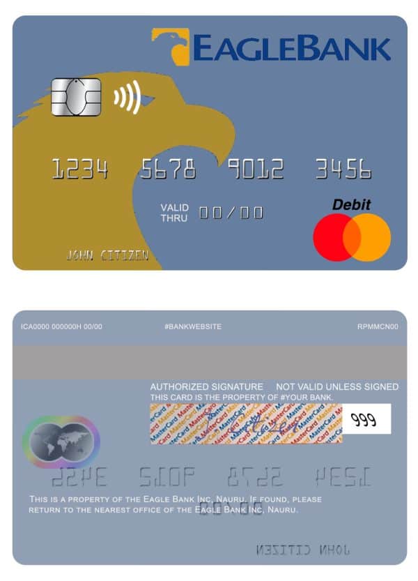 Editable Nauru Eagle Bank Inc mastercard Templates in PSD Format
