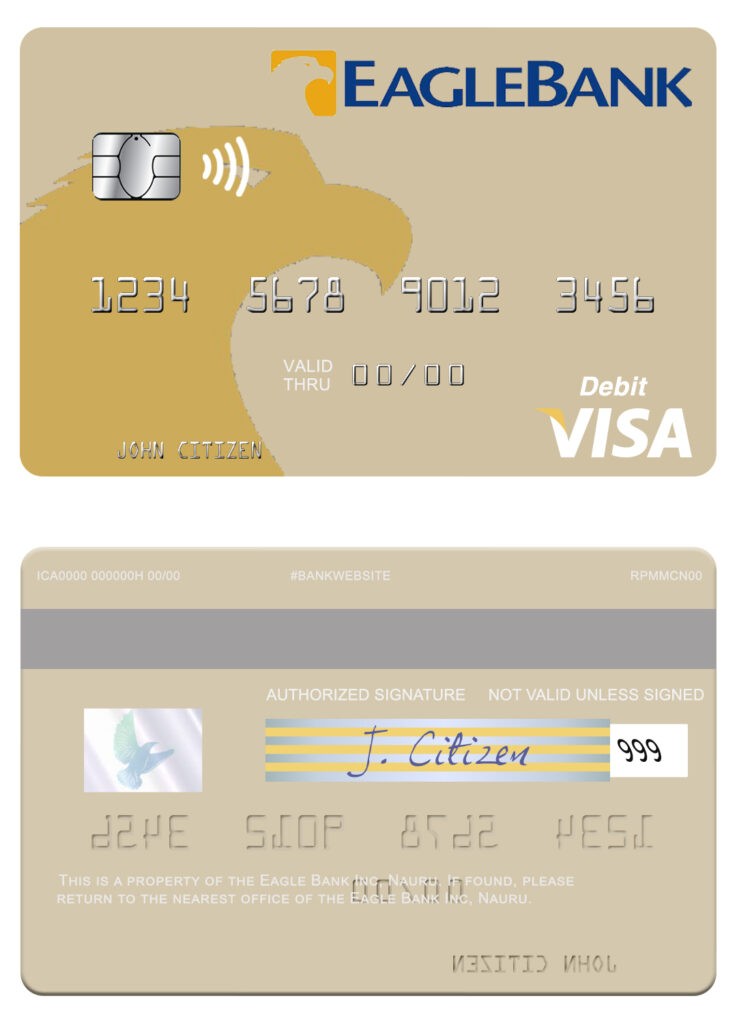 Fillable Nauru Eagle Bank Inc visa debit card Templates