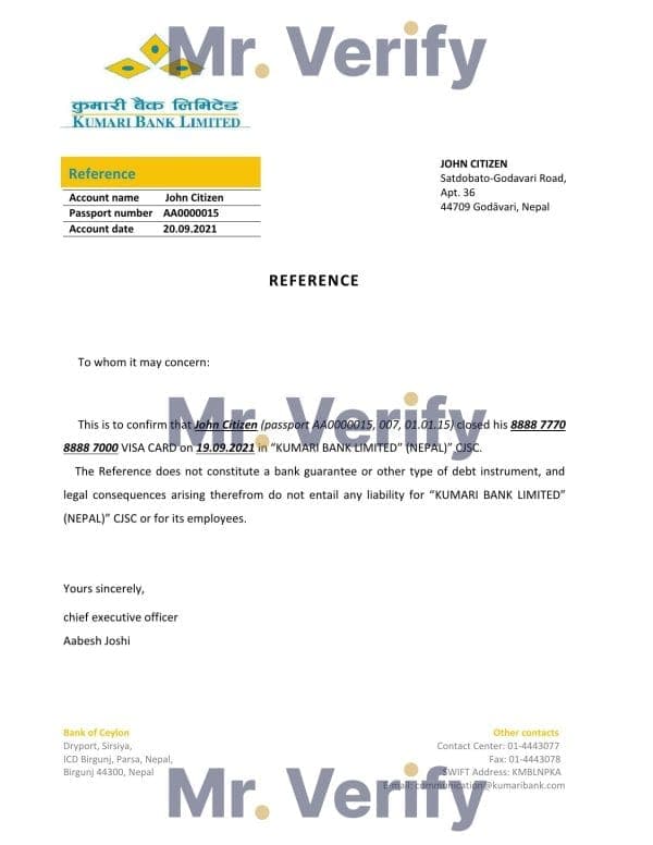 Download Nepal Kumari Bank Reference Letter Templates | Editable Word