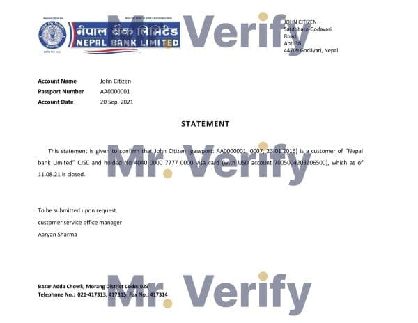Download Nepal Nepal Bank Reference Letter Templates | Editable Word