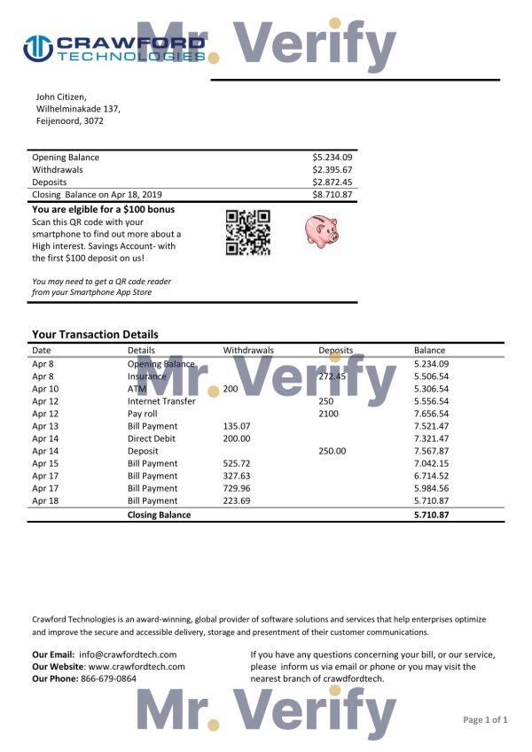 Netherlands Holland Crawford Technologies bank statement template in Word and PDF format 600x849 - Cart
