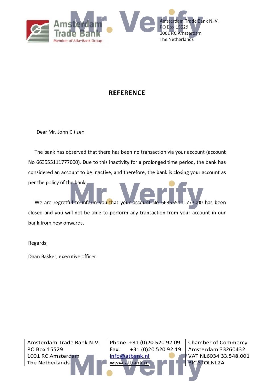 Download Netherlands Amsterdam Trade Bank Reference Letter Templates | Editable Word