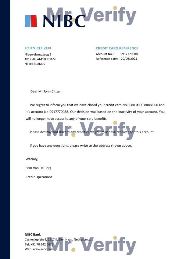 Download Netherlands NIBC Bank Reference Letter Templates | Editable Word