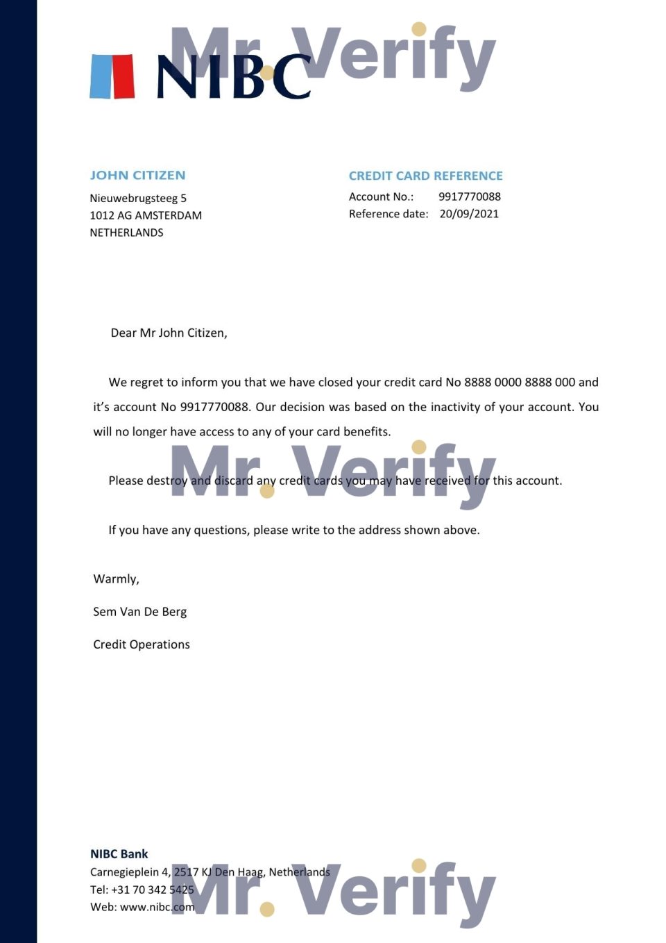 Download Netherlands NIBC Bank Reference Letter Templates | Editable Word