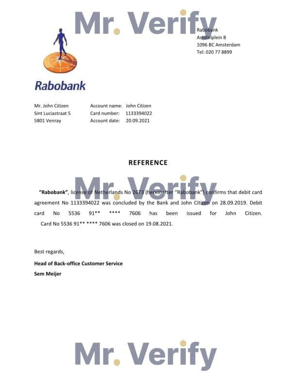 Download Netherlands Rabobank Bank Reference Letter Templates | Editable Word