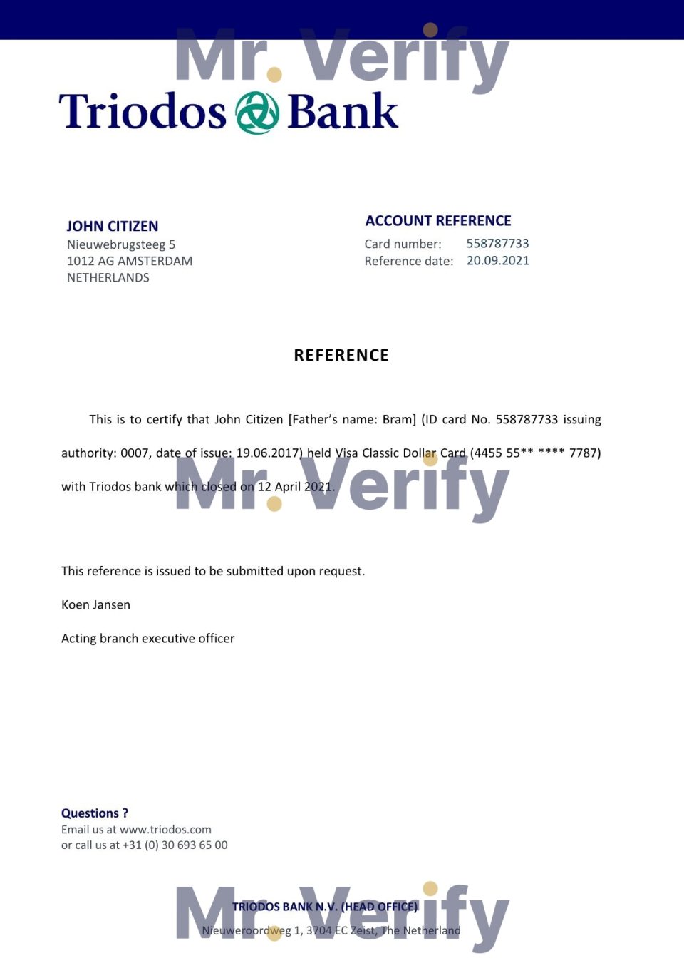Download Netherlands Triodos Bank Reference Letter Templates | Editable Word