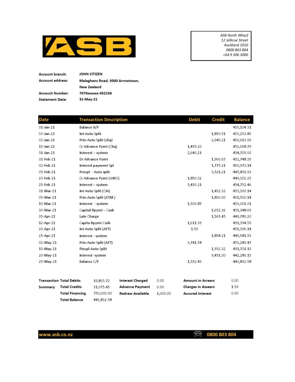 New Zealand ASB Bank statement easy to fill template in Excel and PDF format