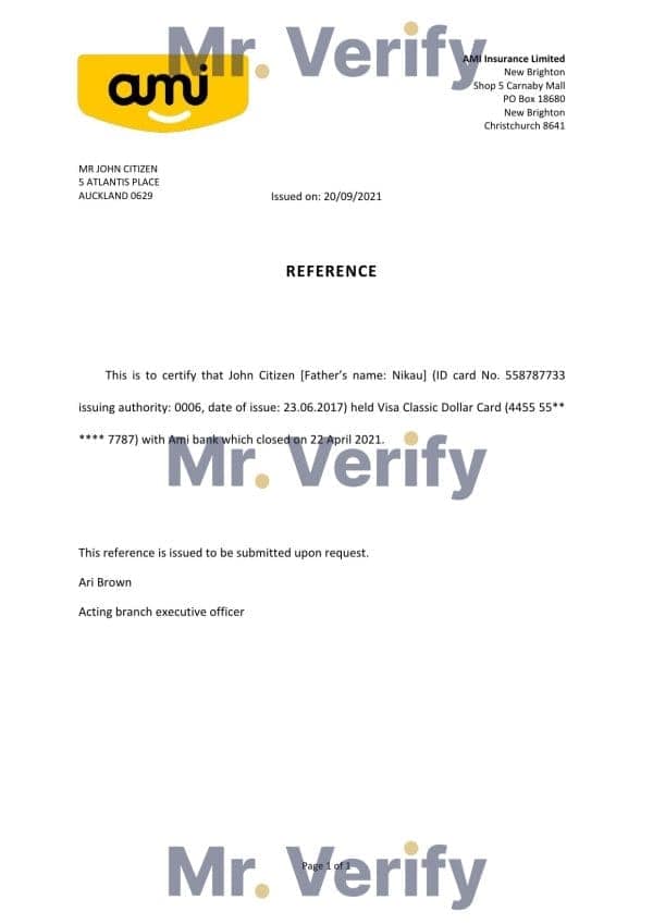 Download New Zealand Ami Bank Reference Letter Templates | Editable Word