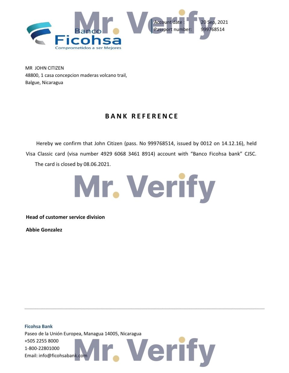 Download Nicaragua Banco Ficohsa Bank Reference Letter Templates | Editable Word