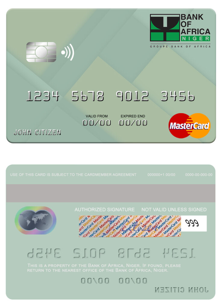 Editable Niger Bank of Africa mastercard Templates