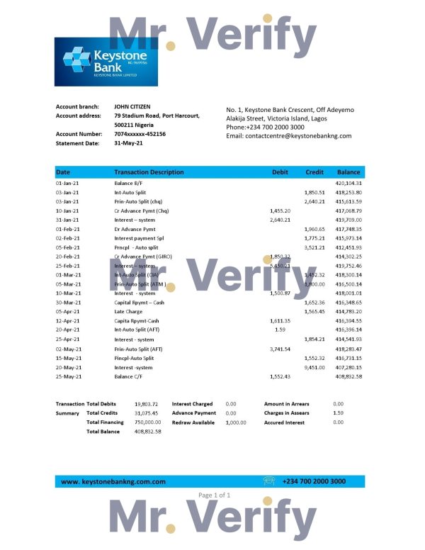 Nigeria Keystone Bank statement easy to fill template in .xls and .pdf file format 600x776 - Cart