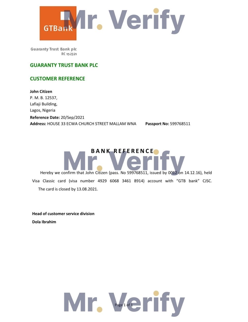 Download Nigeria GTBank Bank Reference Letter Templates | Editable Word