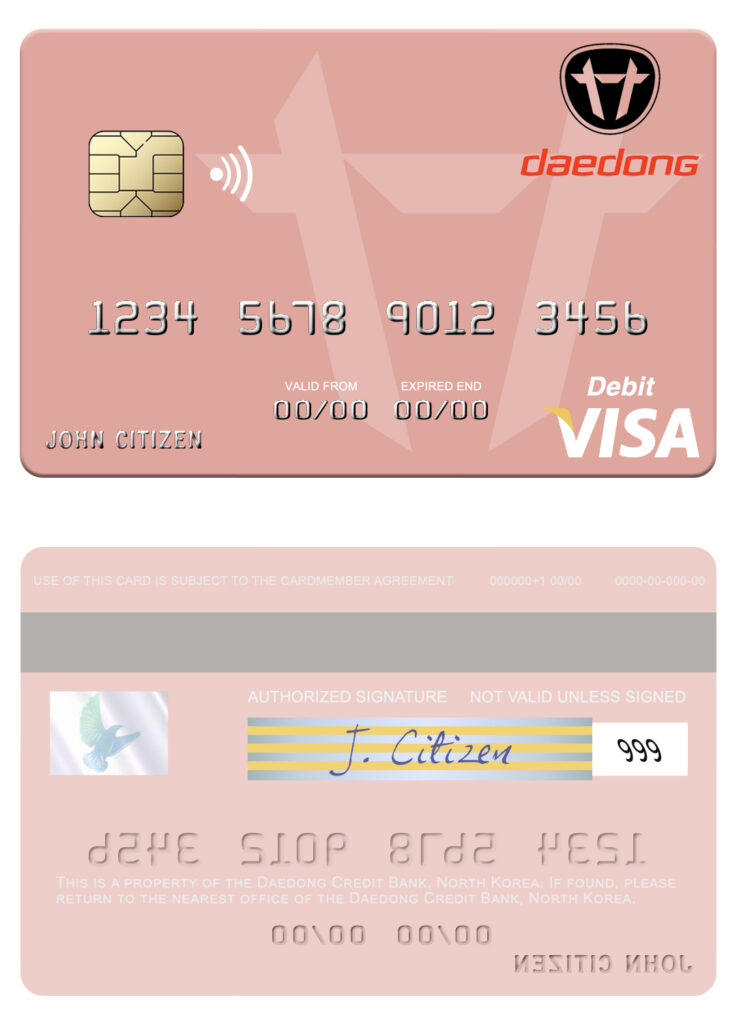 Fillable North Korea Daedong Credit Bank visa debit card Templates