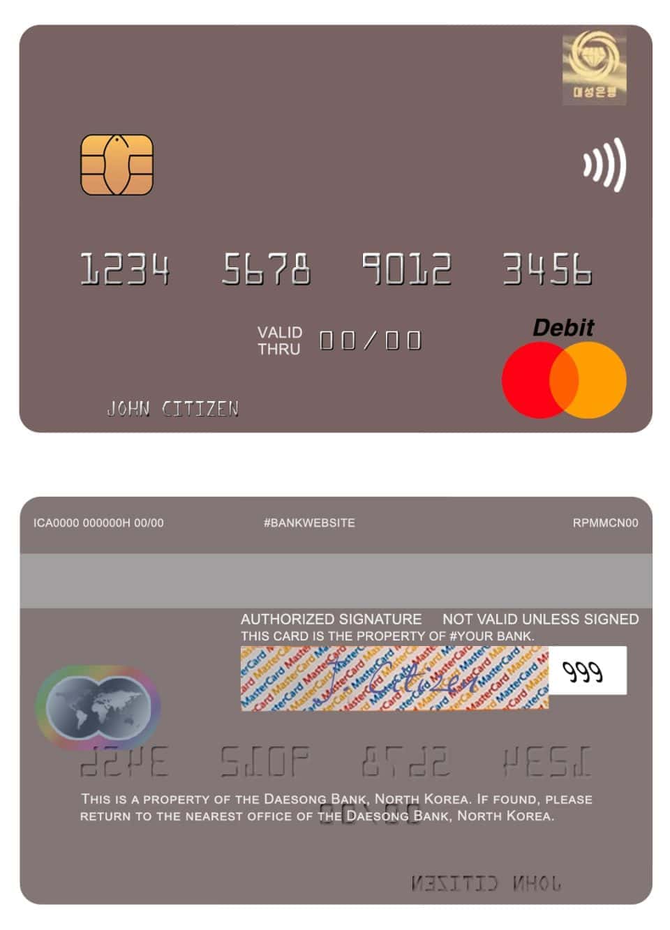 Editable North Korea Daesong Bank mastercard Templates in PSD Format