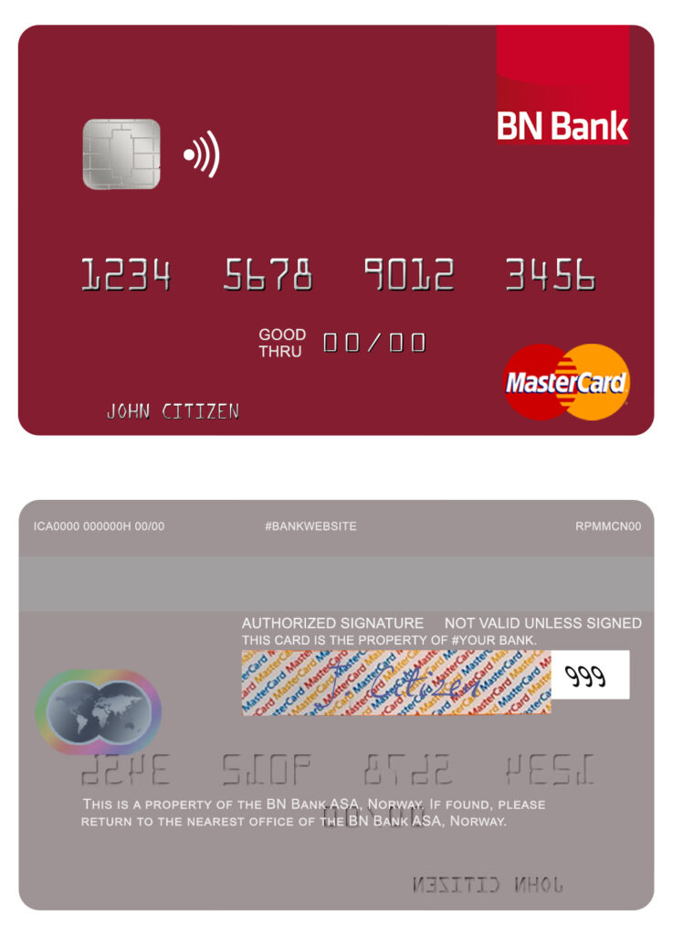 Editable Norway BN Bank ASA mastercard Templates in PSD Format