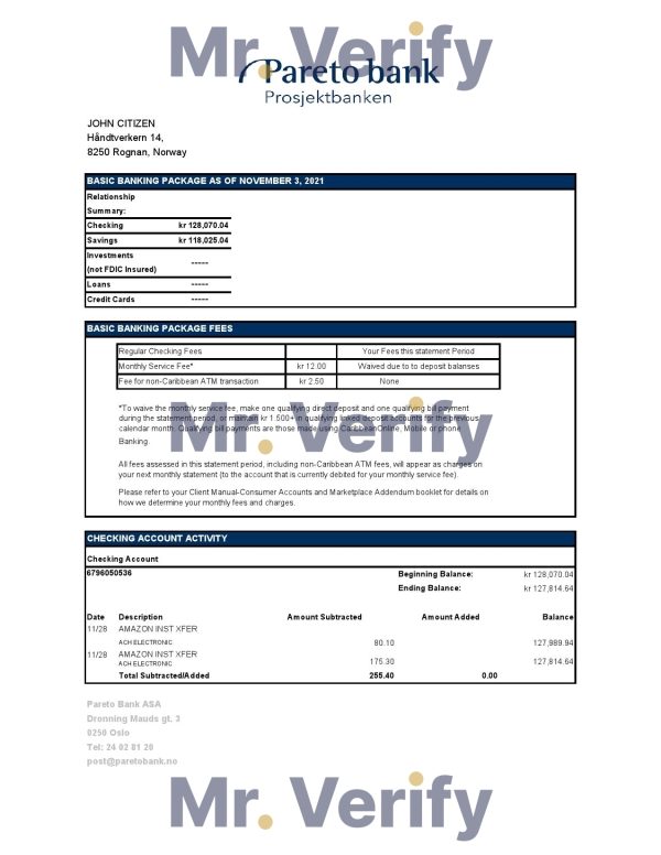 Norway Pareto bank statement easy to fill template in Excel and PDF format 600x776 - Cart