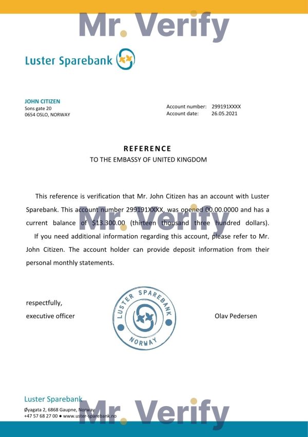 Norway Luster Sparebank bank account closure reference letter template in Word and PDF format