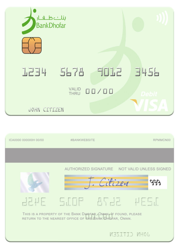 Fillable Oman Bank Dhofar visa debit card Templates | Layer-Based PSD