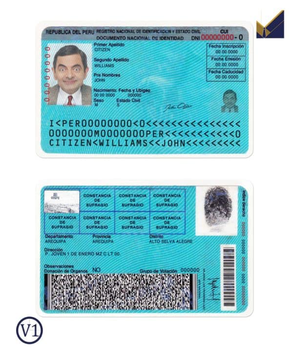 Peru identity card PSD template, with fonts