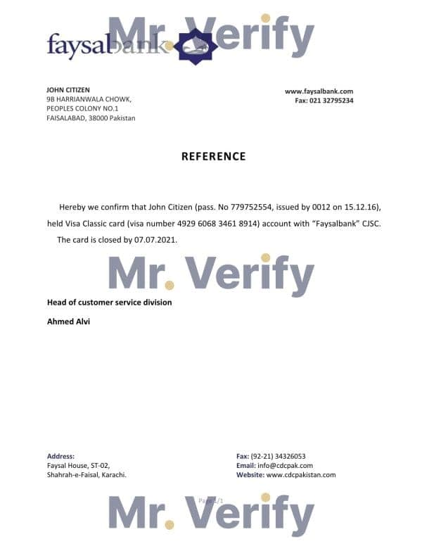 Download Pakistan Faysalbank Bank Reference Letter Templates | Editable Word