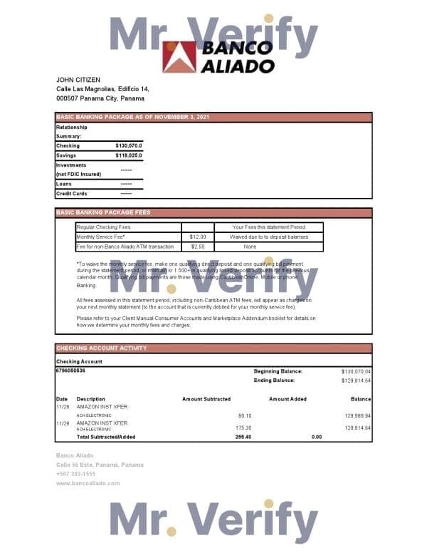 Panama Banco Aliado bank statement easy to fill template in Excel and PDF format