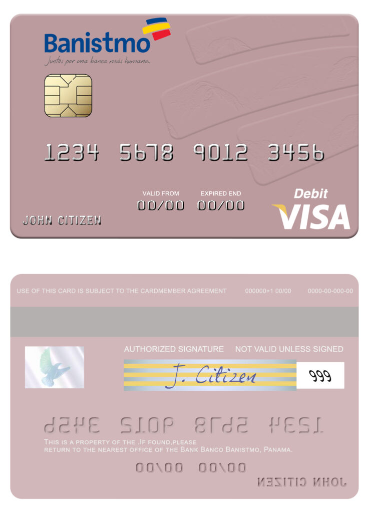 Editable Panama Banco Banistmo visa debit card Templates in PSD Format