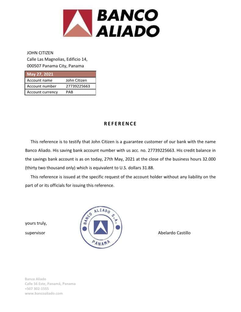 Download Panama Banco Aliado Bank Reference Letter Templates | Editable ...