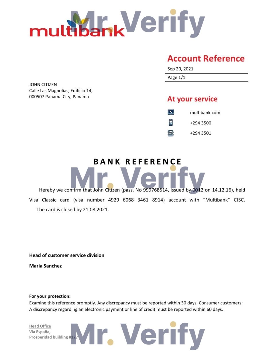 Download Panama Multibank Bank Reference Letter Templates | Editable Word
