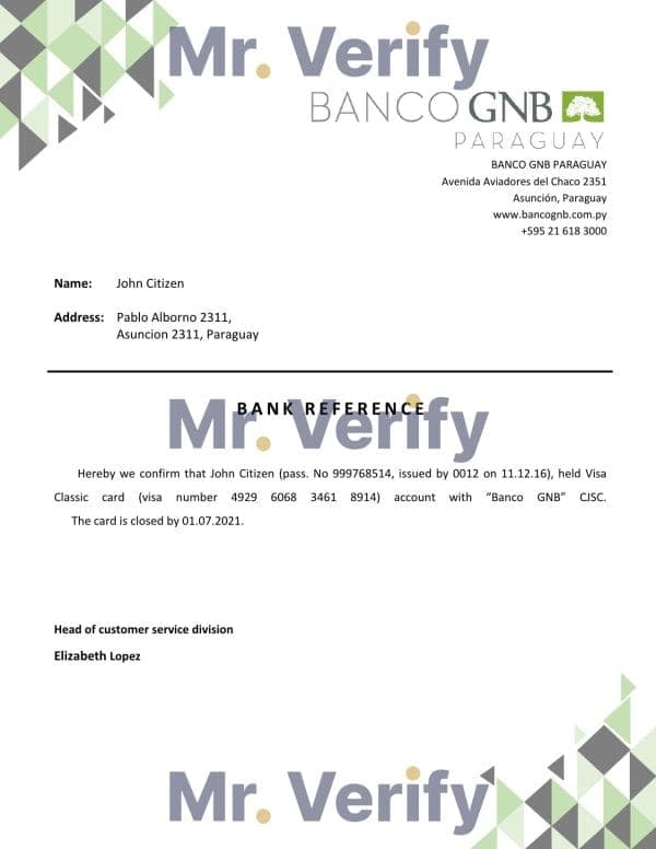 Download Paraguay Banco GNB Bank Reference Letter Templates | Editable Word