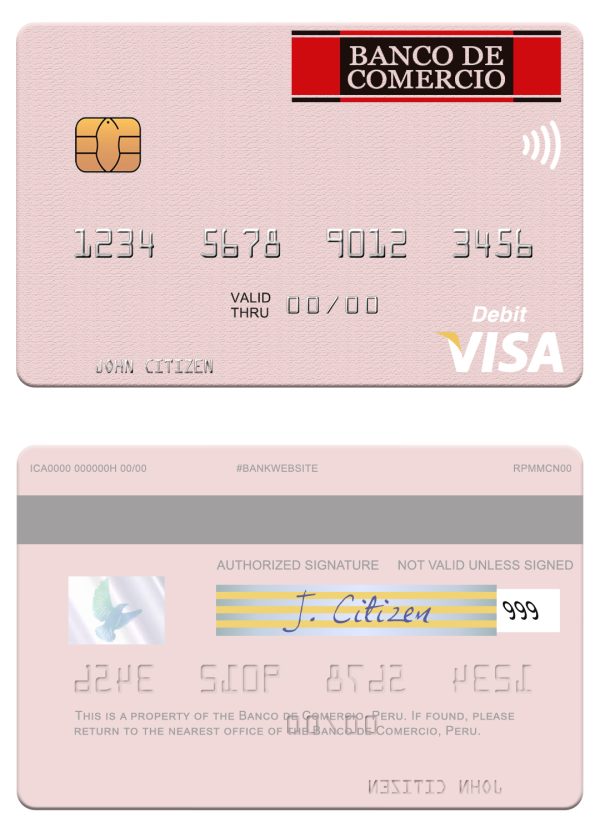 Fillable Peru Banco de Comercio visa debit card Templates | Layer-Based PSD