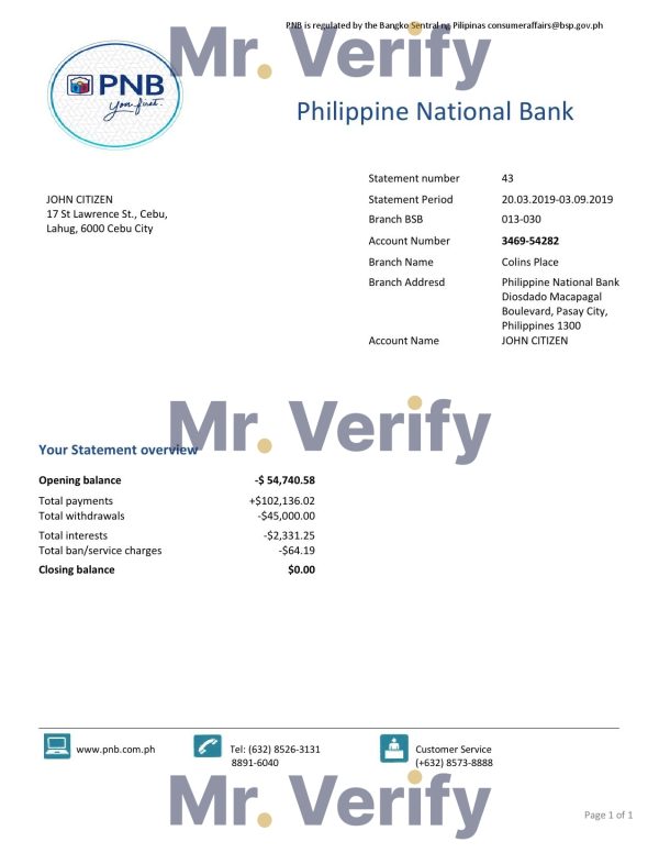 Philippines National Bank PNB proof of address bank statement template in Word and PDF format 600x776 - Cart