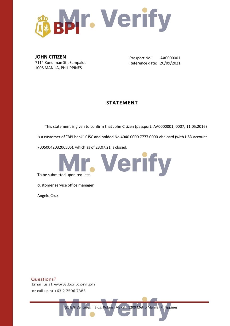 Download Philippines BPI Bank Reference Letter Templates | Editable Word
