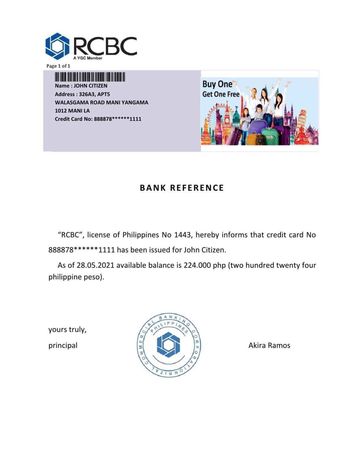 Download Philippines RCBC Bank Reference Letter Templates | Editable Word