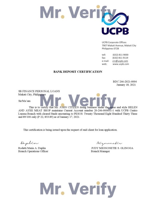 Download Philippines UCPB Bank Reference Letter Templates | Editable Word