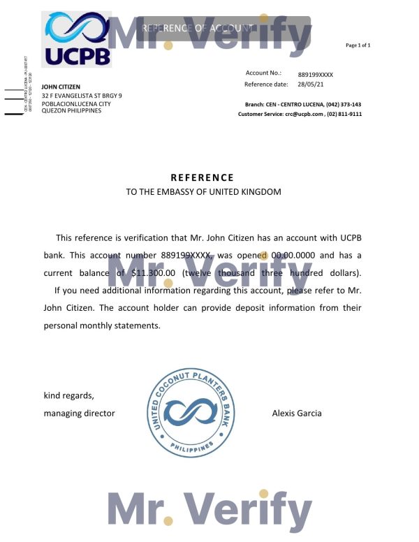 Download Philippines UCPB Bank Reference Letter Templates | Editable Word