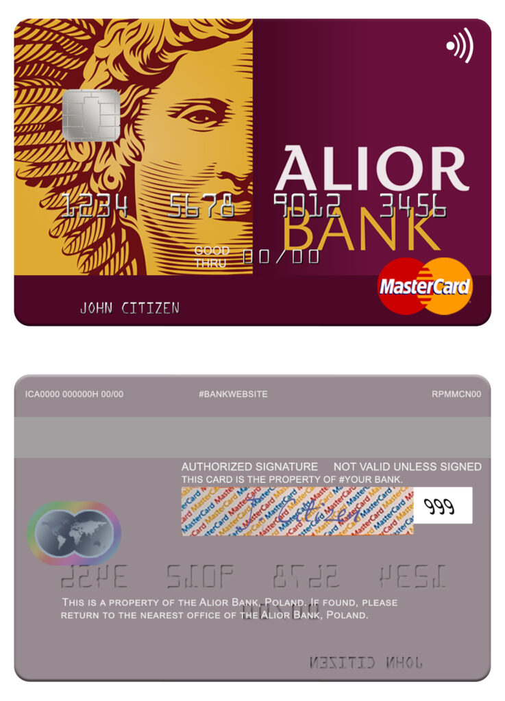 Editable Poland Alior Bank mastercard Templates in PSD Format