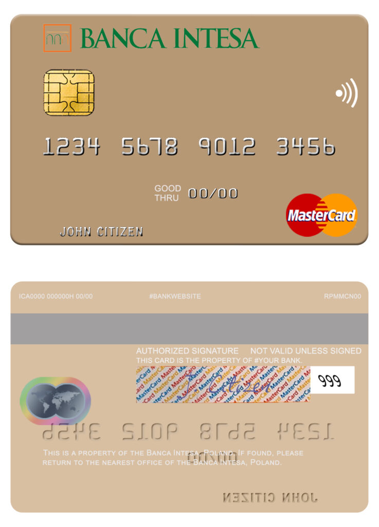 Editable Poland Banca Intesa mastercard Templates in PSD Format